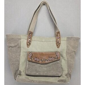 Mona B Canvas and Leather‎ Bag Floral Boho Western Cowgirl Leather Trim
